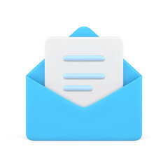 Poster - Message in blue 3d envelope. Marketing volumetric sheet of paper with text