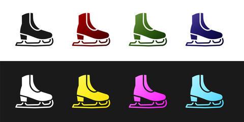 Sticker - Set Skates icon isolated on black and white background. Ice skate shoes icon. Sport boots with blades. Vector