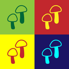 Sticker - Pop art Mushroom icon isolated on color background. Vector