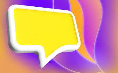 Poster - Dialogue bubble is yellow. dialogue bubble on an abstract background. Space for text inside the dialogue bubble. Cloud for an inscription on a multicolored background. 3d visualization