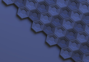 Poster - Background simple. Texture is geometric. Hexagons are blue-violet. Background simple is abstract. Background geometric dark. Texture with simple elements. Abstract pattern. 3d visualization.