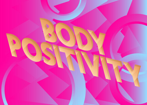 Abstract body positive illustraion with text. Happy plus size girls and active healthy lifestyle concept. Love you body vector illustration.