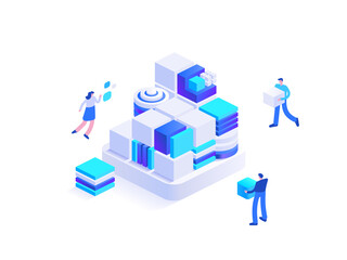 Effective business solution strategy and complex task cooperation as successful performance process. Solving problem and difficult work teamwork assemble tiny persons concept. Vector illustration