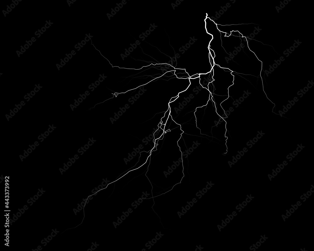 realistic lightning isolated on black background. Natural light effect ...