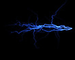 canvas print picture - realistic lightning isolated on black background. Natural light effect, bright glowing. Magic purple thunderstorm, for design element