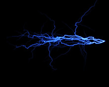 Realistic Lightning Isolated On Black Background. Natural Light Effect, Bright Glowing. Magic Purple Thunderstorm, For Design Element