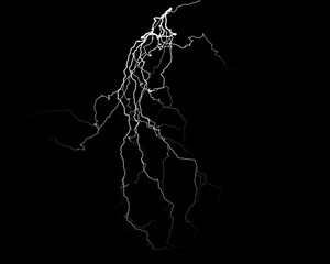 realistic lightning isolated on black background. Natural light effect, bright glowing. Magic purple thunderstorm, for design element