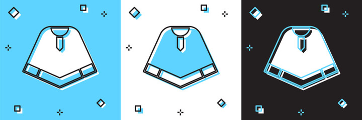 Poster - Set Traditional mexican poncho clothing icon isolated on blue and white, black background. Vector