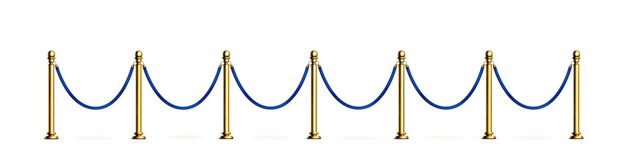 blue rope barrier with gold stanchions. velvet fence for entrance to cinema, club, theater and vip h