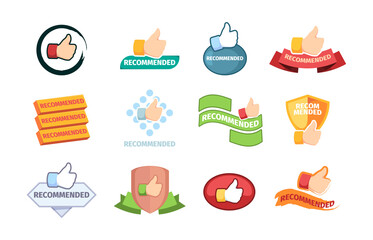 Sticker - Promo banners. Ads symbols with text templates recommended words branding stamps garish vector templates collection