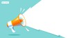 © Ramosh Artworks - shouting megaphone vector Illustration on blue banner background, concept of join us, job vacancy and announcement in modern flat cartoon style design