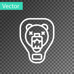 Wall Mural - White line Bear head on shield icon isolated on transparent background. Hunting trophy on wall. Vector