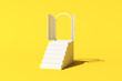© nuchao - Minimal conceptual scene of white window and staircase on yellow background. 3D rendering