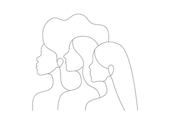 women of different races standing together. profile silhouettes of three female characters with vara