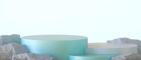 Aufkleber - Abstract Minimal scene. Cosmetic Podium and geometry shape background for product presentation with Holidays Concept and stone on Dark Green. copy space, digital, banner -3d Rendering