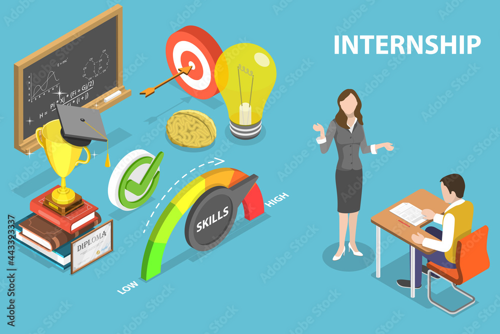 Intern Visual Growing 3D Isometric Flat Vector Conceptual Illustration of Internships Work ...
