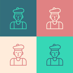 Poster - Pop art line French man icon isolated on color background. Vector