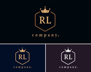 Wall Mural - Creative letter RL, R and L graceful logo. Elegant emblem and beautiful calligraphy. The hexagonal vintage symbol for book design, brand name, business card, restaurant, boutique, hotel, cafe, badge.