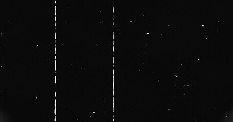 Image of multiple white specks with glitch moving on seamless loop on black background