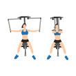 Woman doing Butterflies. pec deck. seated machine flies. exercise. Flat vector illustration isolated on white background