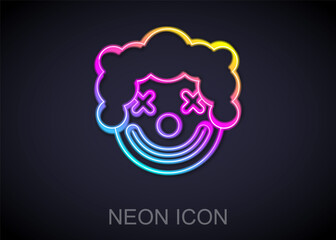 Poster - Glowing neon line Clown head icon isolated on black background. Vector