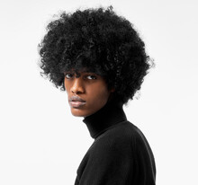 Close-up Portrait Of Young Handsome Black Man With Stylish Afro Isolated On White Background