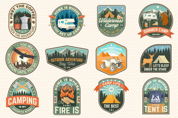 Wall Mural - set of rv camping badges, patches. vector concept for shirt or logo, print, stamp or tee. vintage ty