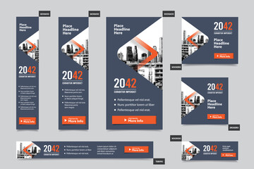 Wall Mural - City Background Corporate Web Banner Template in multiple sizes. Easy to adapt to Brochure, Annual Report, Magazine, Poster, Corporate Advertising media, Flyer, Website.