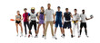 © master1305 - Sport collage. Tennis, basketball, soccer and american football, hockey, golf, running, boxing, taekwondo players isolated on white background.