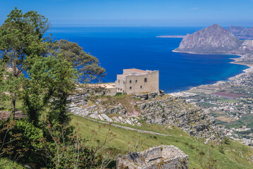 Wall Mural - Quartiere spagnolo, remains of historic fort in Erice, small town in Trapani region of Sicily Island, Italy