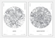 Travel poster, urban street plan city map Leeds and Manchester, vector illustration