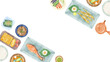 日本の朝食（和食）食卓風景の手描き水彩風イラスト