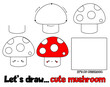 Drawing tutorial for children. Printable creative activity for kids. How to draw step by step mushroom