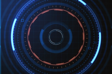 Poster - Abstract digital round interface on blue background. Innovation and technology concept. 3D Rendering.