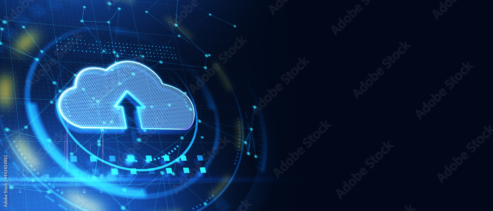 Creative cloud icon on blue background with mockup place. Cloud ...