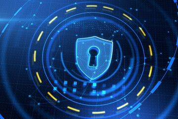 Aufkleber - Abstract antivirus shield icon on blue web page background. Safety and protection concept. 3D Rendering.