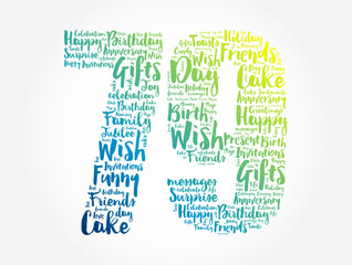 Wall Mural - Happy 79th birthday word cloud, holiday concept background