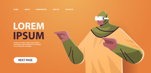 Aufkleber - arab woman wearing vr headset arabic girl in digital glasses exploring virtual reality interactive s