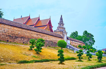 Sticker - The tall rampart and Mekong Arch of Wat Phra That Lampang Luang Temple, Lampang, Thailand