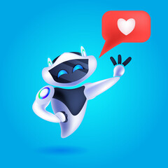 Poster - cute robot cyborg with social media like icon modern robotic character artificial intelligence technology concept