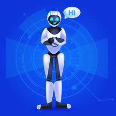Poster - robot cyborg with hi speech chat bubble communication chatbot customer service artificial intelligence