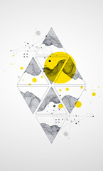 Abstract wireframe surface background inside a triangle. Scientific and technical image of the mountains.