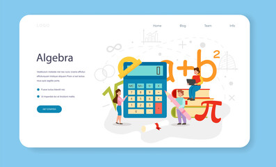 Wall Mural - Math web banner or landing page set. Learning mathematics, geometry and algebra