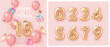 Elegant girlsih pink ballon Happy Birthday celebration present gift box party popper and set of golden numer text