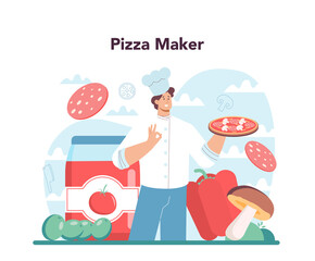 Wall Mural - pizzeria concept. chef cooking tasty delicious pizza. italian food.