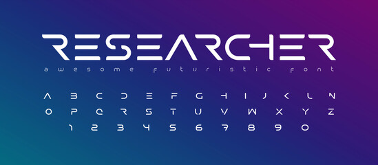 Futuristic font alphabet letters. Future logo typography. Creative minimalist typographic design. Cropped letters set for science technology, space research logo type, hud text, headline, scifi cover