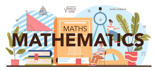 Wall Mural - Mathematics typographic header. Students studying math at school