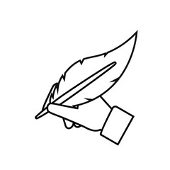 Wall Mural - person hand writing with feather pen outline icon. clipart image isolated on white background