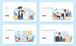 Notary service web banner or landing page set. Professional lawyer signing