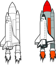 Rocket Vector Drawing Line Art With Color